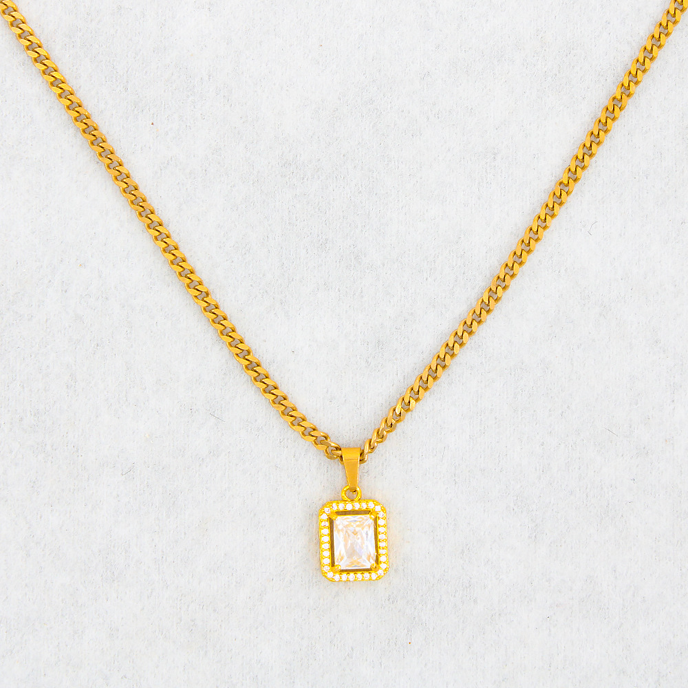 Retro Geometric Stainless Steel Zircon Pendant Necklace