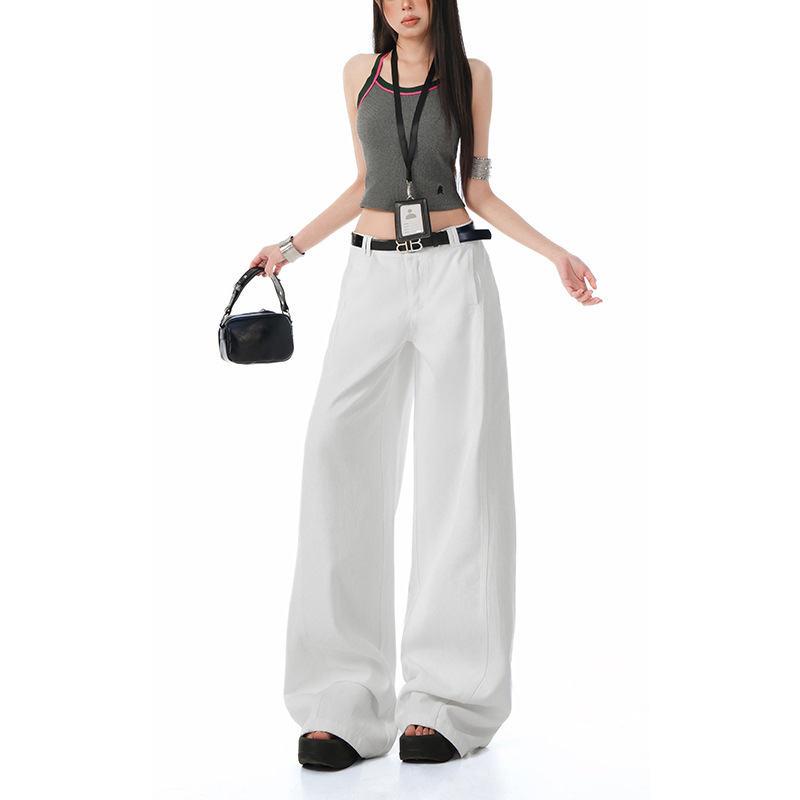 2025 American-Style White Jeans for Women, New Autumn Loose High-Waisted Drape Straight-Leg Slimming Wide-Leg Scimitar Pants