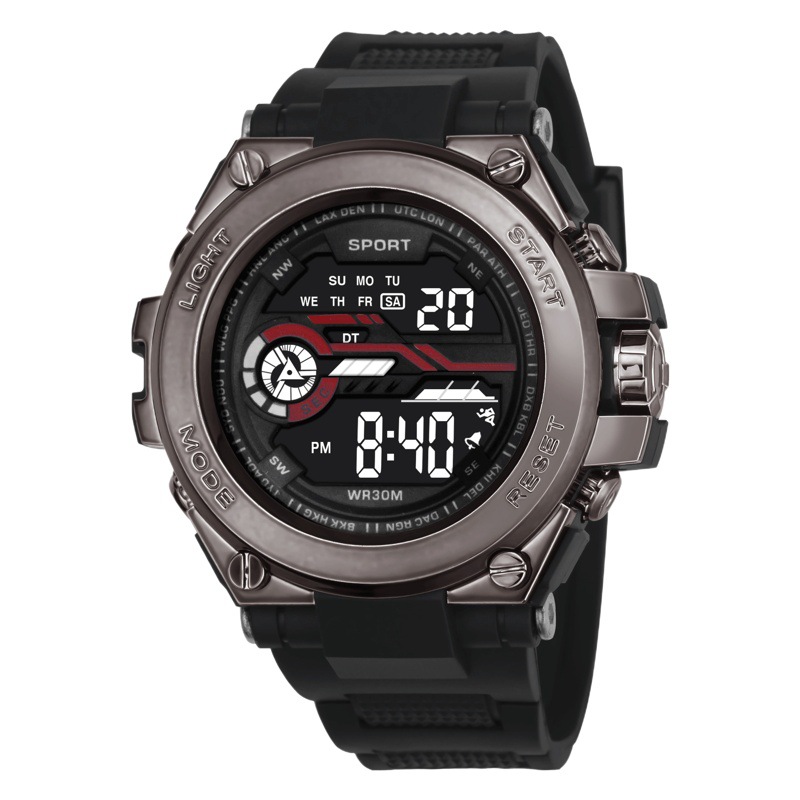 Cross-border dedicado hombres electrochapados reloj electrónico de moda multi-función de alarma luminosa deportes reloj electrónico