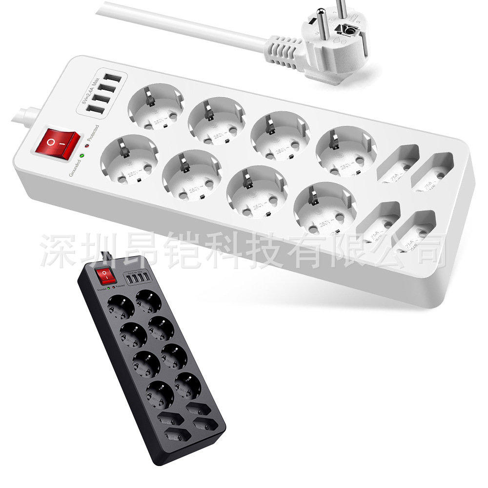 外贸出口CEFCCROHS过压过载浪涌保护12位多功能欧规USBType-C排插