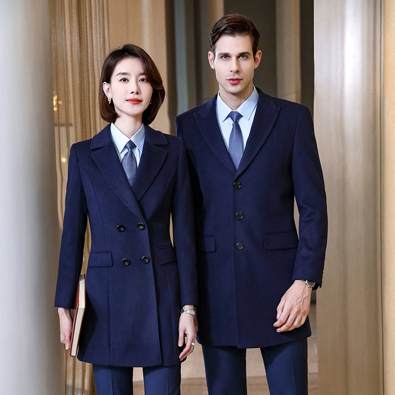 Длинный приталенный шерстяной классический пиджак для мужчин и женщин, шерстяное пальто для работы, средней длины
