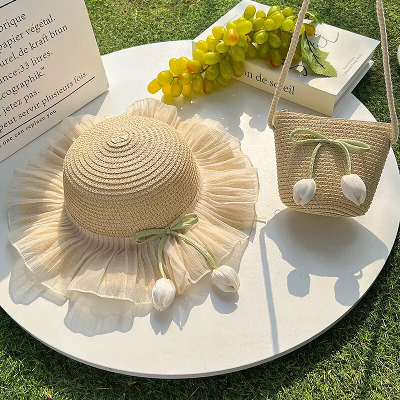 子供の麦わら帽子女性の夏の日焼け止めサンハットビーチ海辺の休暇学生太陽の帽子トレンディなベビープリンセス帽子|undefined