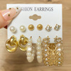 Metal square earrings, retro set from pearl, European style
