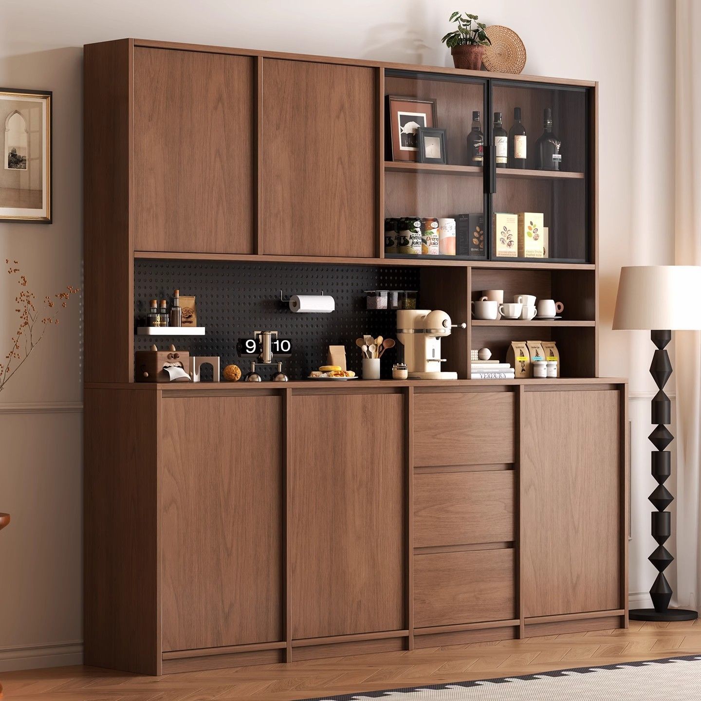 Retro Style Medieval Skeleton Line Sideboard Against the Wall Integrated Home Kitchen Living Room Coffee Wine Cabinet Storage Rack Cabinet