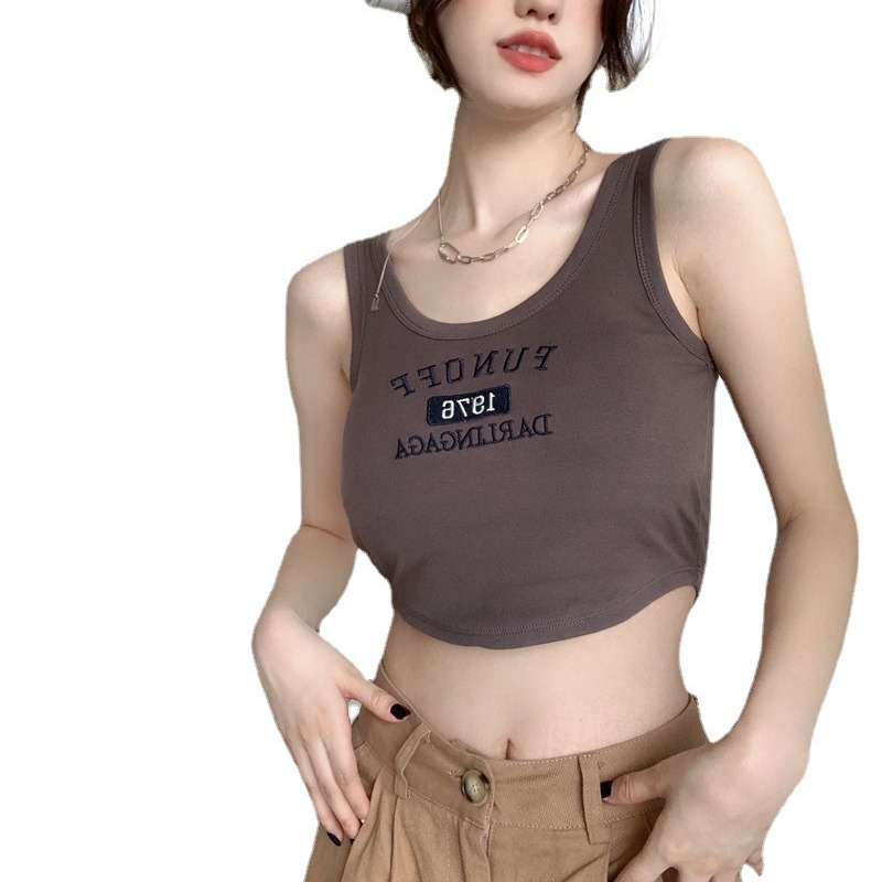 1976 chaleco deportivo bordado con almohadilla en el pecho desgaste exterior de las mujeres Delgado bottoming correa corta chica caliente todo-fósforo superior verano