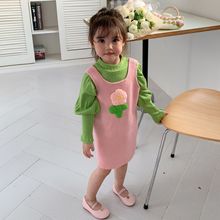 韩国童装连衣裙2022秋季新款粉色针织吊带背心裙韩版中小女童裙子