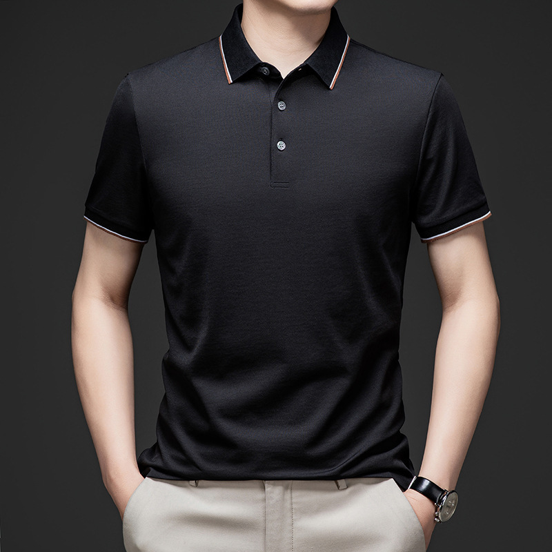 Authentic Men's T-Shirt, Light Luxury, Simple and Stylish, High-End Casual, Skin-Friendly Silk Polo Shirt, Short-Sleeve Tee