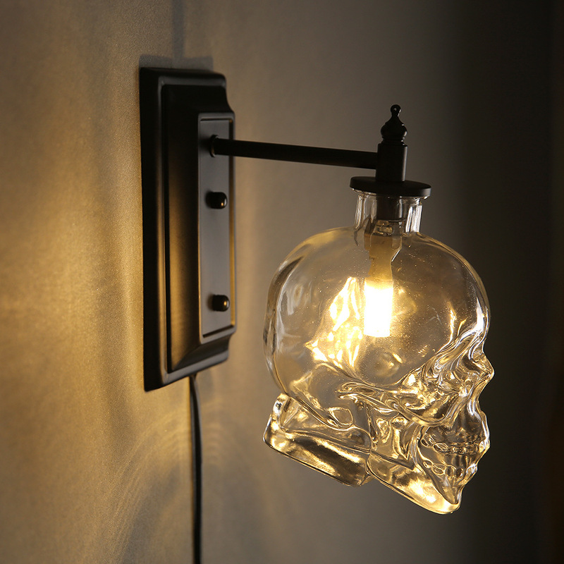 Cross-border Retro Industrial Style Skull Wine Bottle Wall Lamp Chandelier Personalized Creative Wall Lamp Cafe Bedroom Wall Lamp