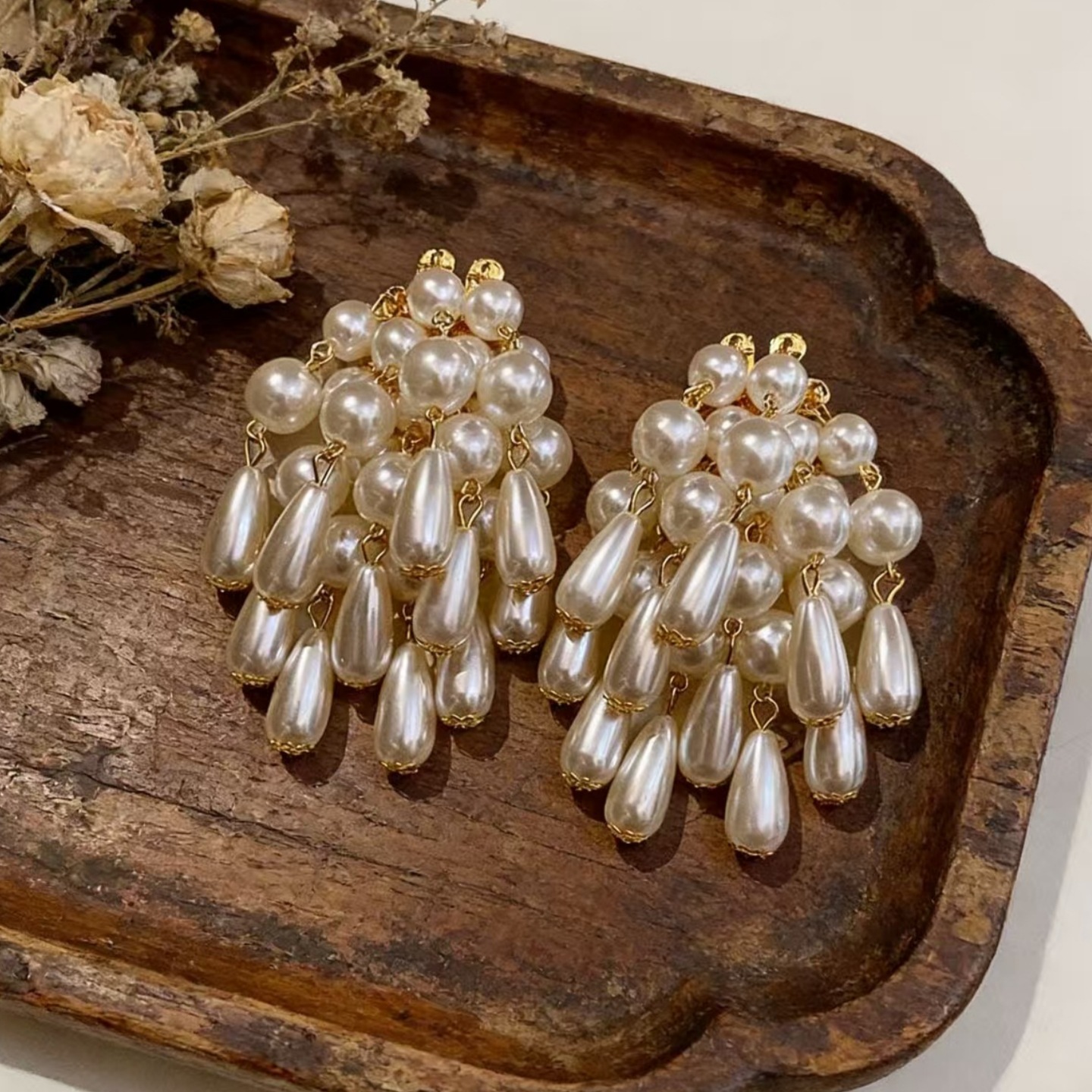 Orecchini a lobo vintage con perle e nappe in argento 925_voghion.com