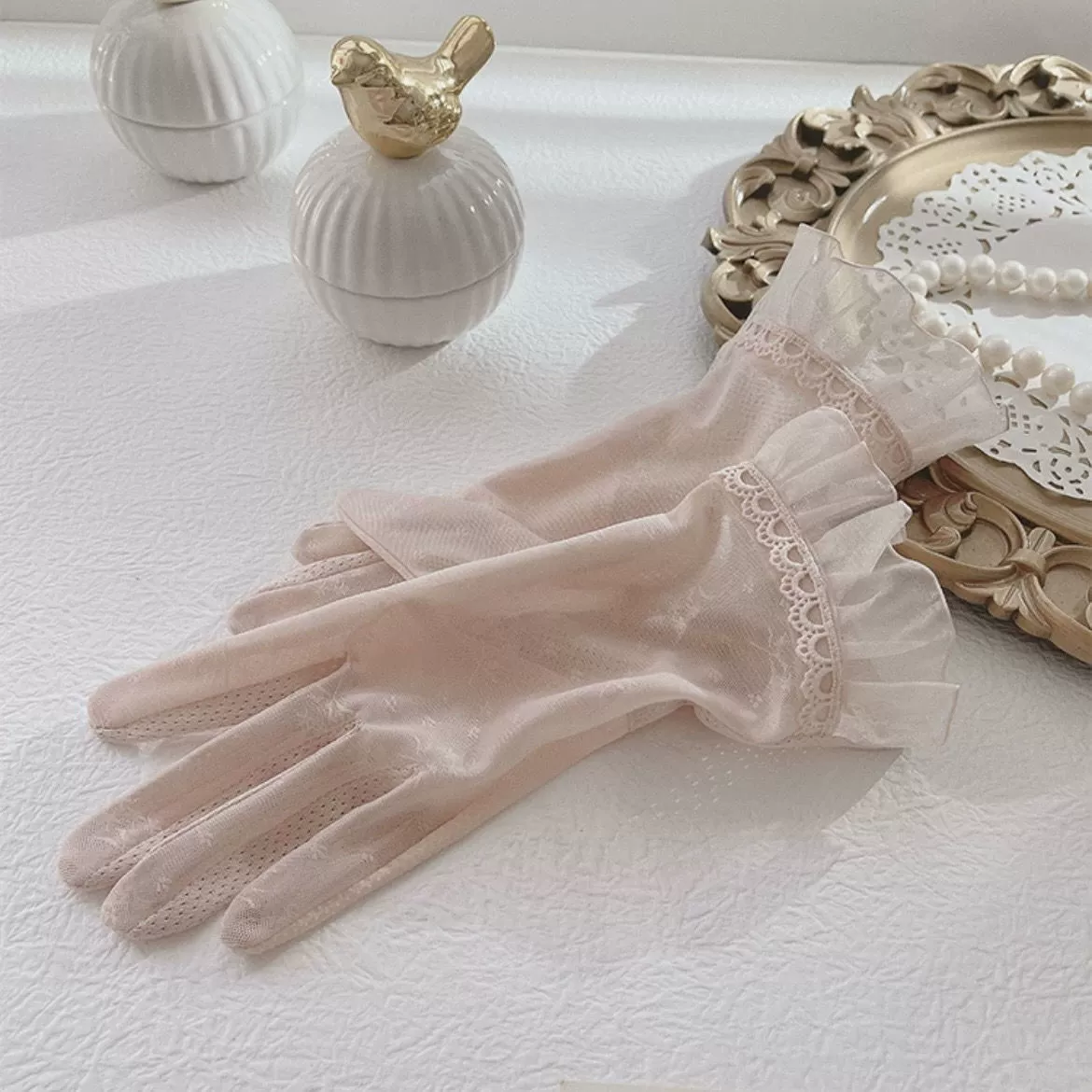 Солнцезащитные перчатки женские нескользящие ледяные шелки ездить на велосипеде на открытом воздухе Летнее кружево тонкий с высоким сенсорным экраном