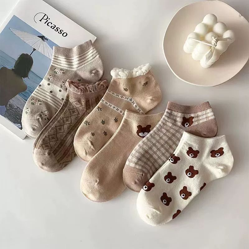 Women's Boat Socks, Cotton Candy Solid & Pattern Patterns, Low-Cut Invisible, Assorted Colors