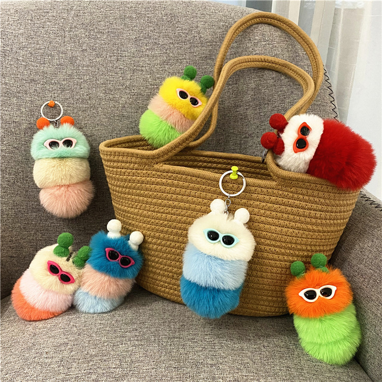 New Plush Caterpillar Large Keychain Pendant Cute Car Bag Jewelry Gifts Good Things Happens Pendant
