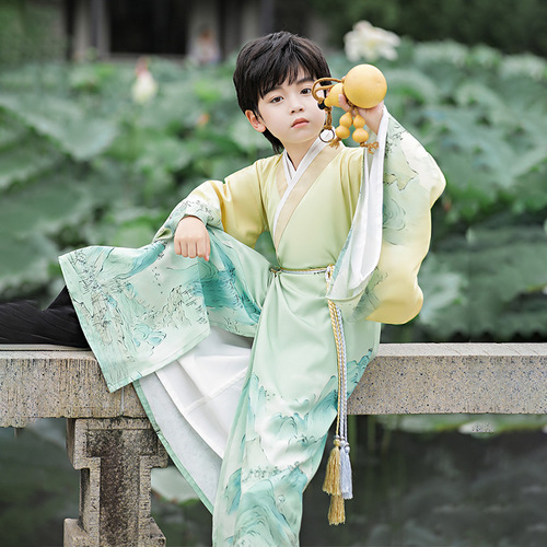 Hanfu Boys 2024 Spring and Autumn New Children's Ancient Costume Chinese Style Scholar Little Prince Chinese Studies Performance Suit Wholesale