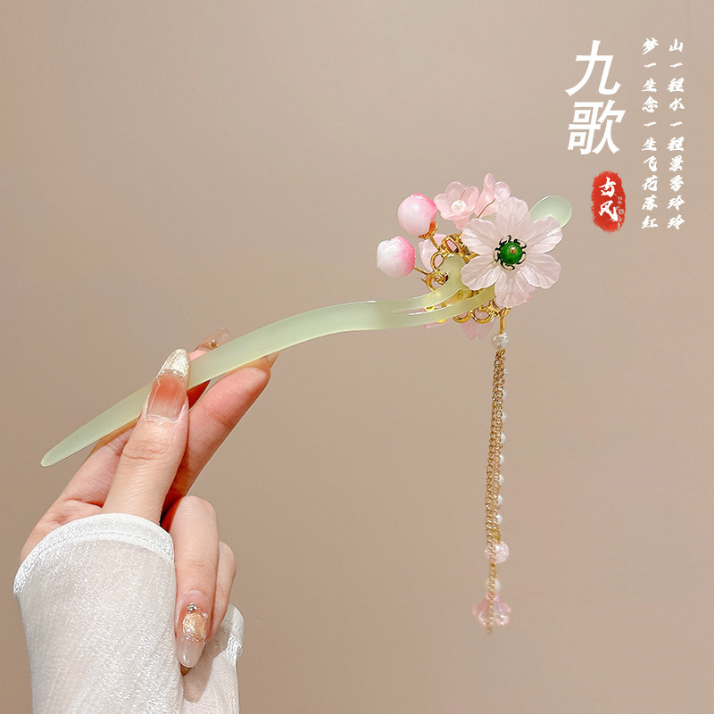 Retro simple nicho de alta estética oriental diseño de cabello de flores de frascos de estilo antiguo cabello