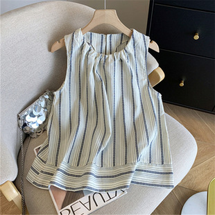 High-End Discount Women's Clothing Dongdaemun Vertical Stripesd Vest Thin Top 2025 Summer Korean Loose Bottoming Shirt