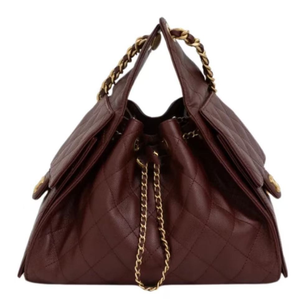 (Guangzhou Cross-Border High-End Version) 26C25Bag Small Size Lychee Pattern Hobo Drawstring Bucket Bag Chain Shoulder Bag for Women