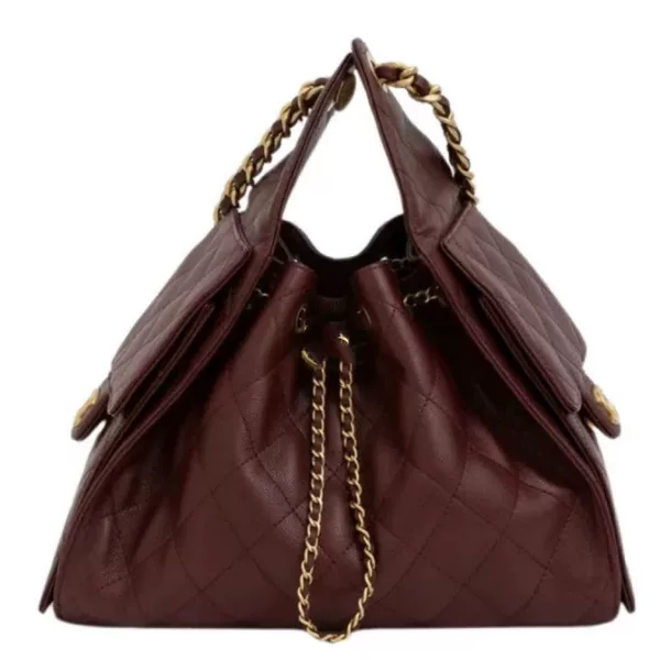 (Guangzhou Cross-Border High-End Version) 26C25Bag Small Size Lychee Pattern Hobo Drawstring Bucket Bag Chain Shoulder Bag for Women