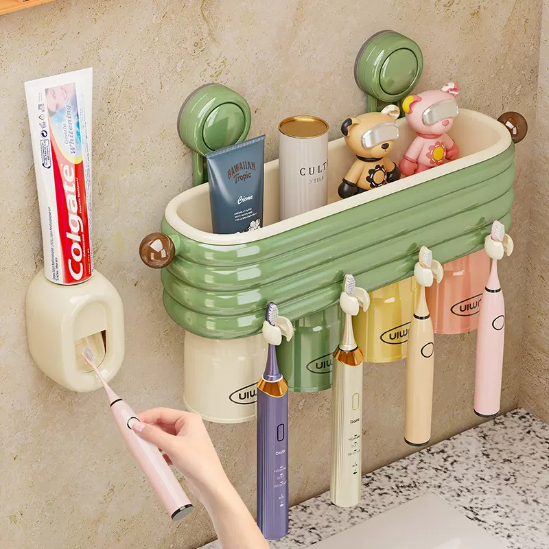 多巴胺色系壁挂式牙刷杯架浴室免打孔牙膏置物架家用漱口杯收纳架