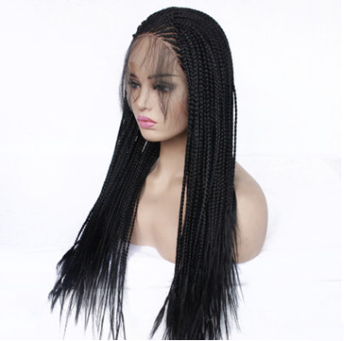 Amazon Peluca europea y americana para mujer, encaje frontal, fibra química, cabello de bebé negro, tres hilos, peluca de trenza LW0092