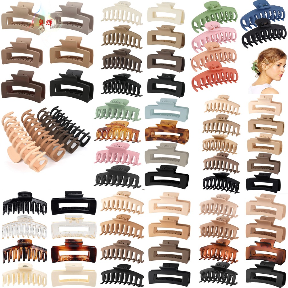 아마존 뜨거운 판매 헤어 클립 세트 젖빛 큰 뒤 머리 머리 발톱 클립 고무 페인트 여성용 미끄럼 방지 헤어 클립