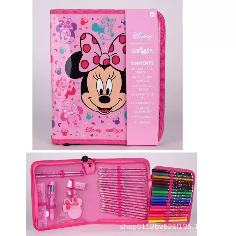 Australia Smiggle rojo Minnie serie de mochila de compresión de tirón mochila doble caja de almuerzo bolígrafo taza de agua