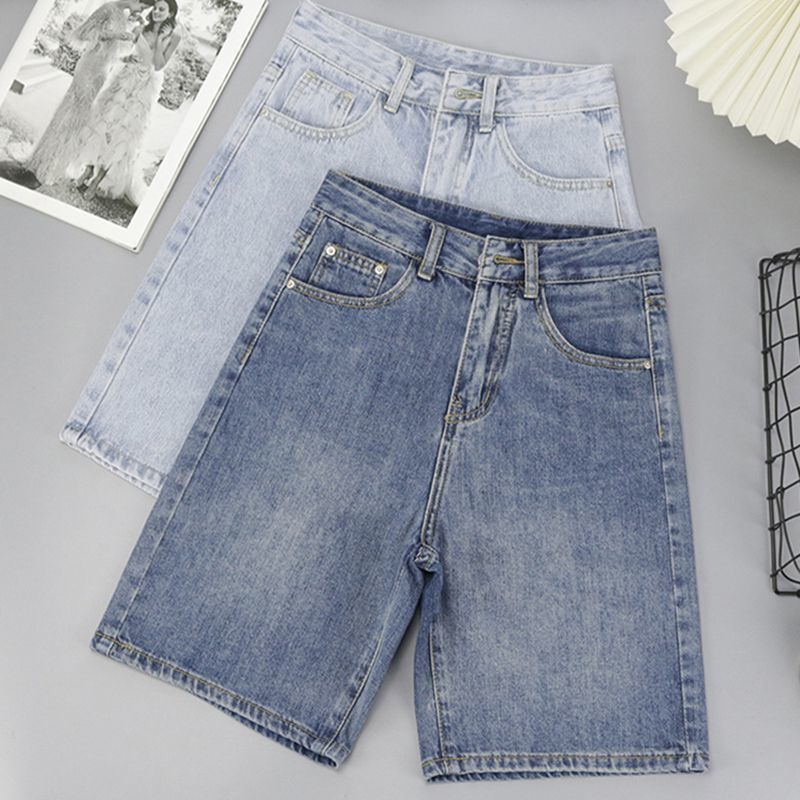 [90 Rate] Straight Denim Shorts Men's Summer Thin Fashionable Outfit Fashionable Brand Retro Loose plus size Break