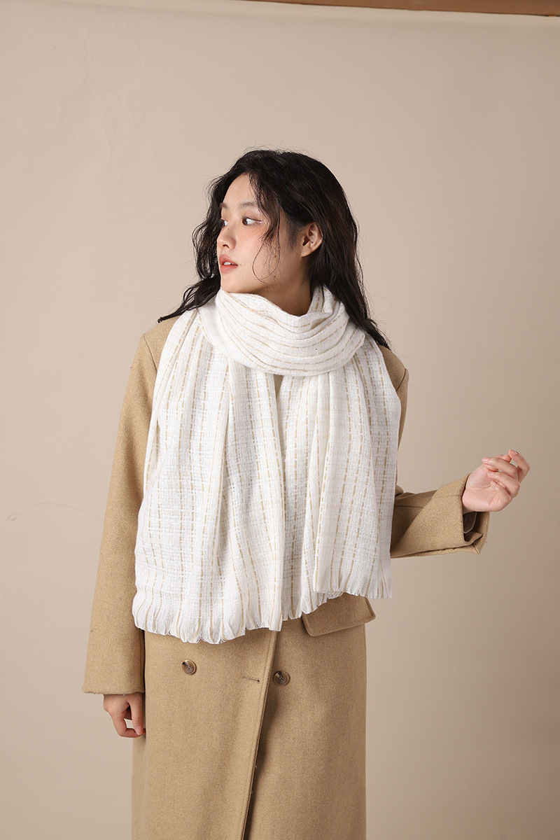 Elegant woven style cashmere 2024 new plaid women's winter Korean version versatile white student scarf_voghion.com