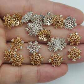 14K包金配件加厚镶锆石雪花型花托手工diy饰品手串隔珠手链花帽