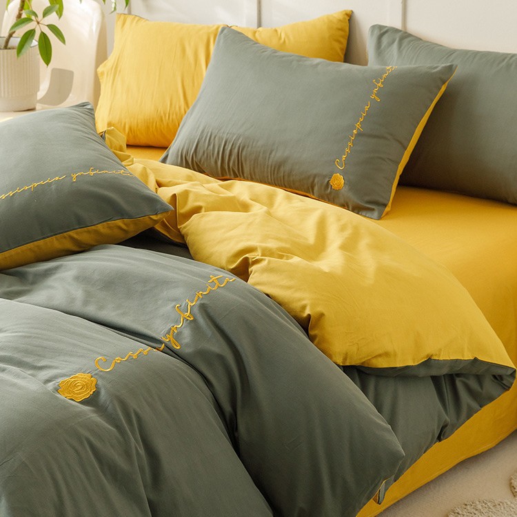 ins algodón puro cuatro piezas simple bordado sábanas de algodón cubierta de colcha de tres piezas para una sola persona 2025 nueva ropa de cama