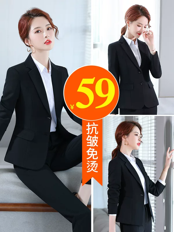 Set for work, classic suit jacket, for students, plus size