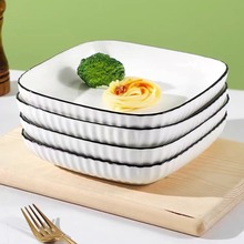 北欧风家用正方形陶瓷盘菜盘创意美式竖纹酒店摆盘日式简约餐盘