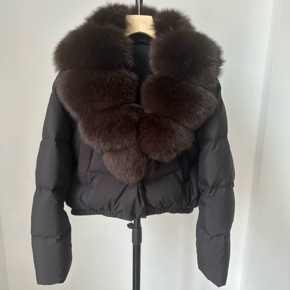 Пуховик Velvet Duck-Down зимний, короткий пуховик с крупным Faux-Fur воротником, размеры S–M