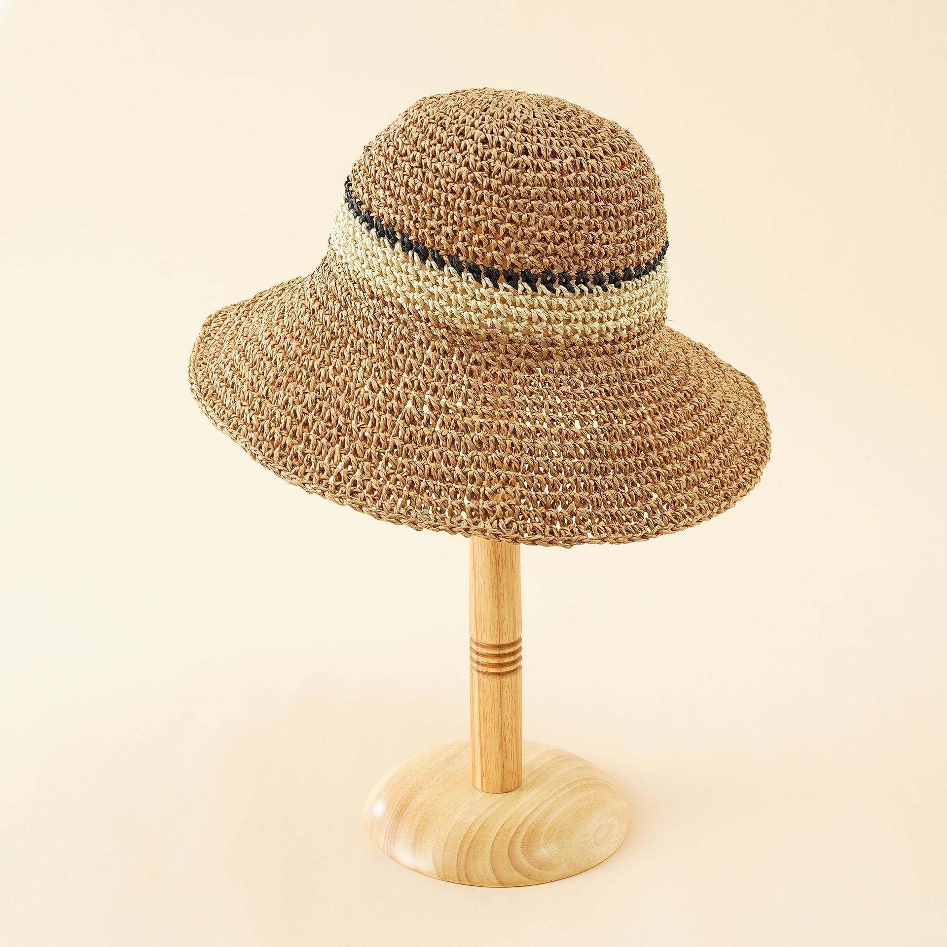Primavera y verano nuevo sombrero de paja hembra pescador cuenca sombrero coreano estilo viaje playa protección solar rayas sol fresco sombrero