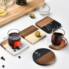 Marble-Embedded Acacia Wood Insulated Placemats, Home-Use Table Mats—Heat-Resistant Wooden Coasters for Pots and Bowls, Plus Durable Cup Matsทนความร้อนได้ดี