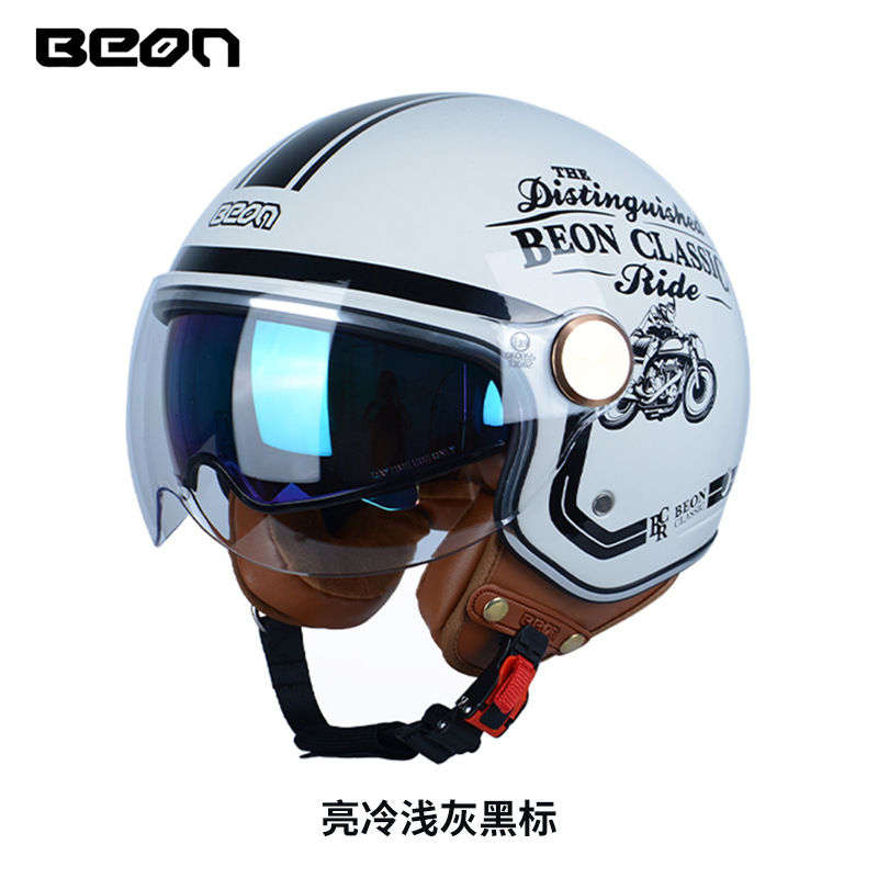 BEON casco de la motocicleta retro medio casco cuatro estaciones universal de los hombres y las mujeres del coche eléctrico de la motocicleta casco de doble lente