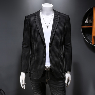 2024 Autumn New Korean Style Fashion Casual Suit Tops Men's Solid Color Slim Fit Handsome Business Suit Top