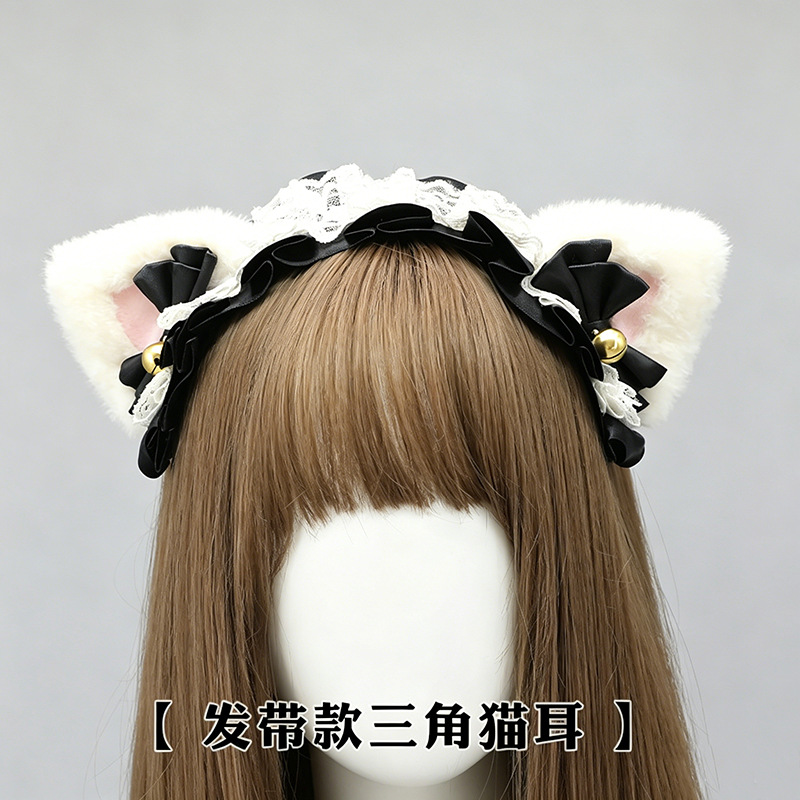 De una pieza de entrega lindo japonés Lolita accesorios para el cabello de peluche de gato Lolita tocado de encaje orejas de gato diadema