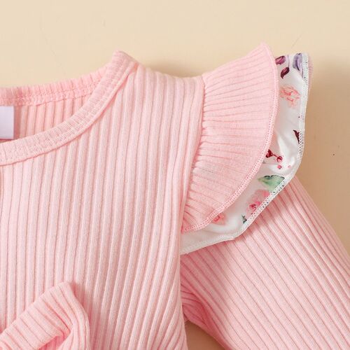Baby clothes spring and autumn pure color patchwork floral nappy onesie for girls European and American style horizontal stripe onesie