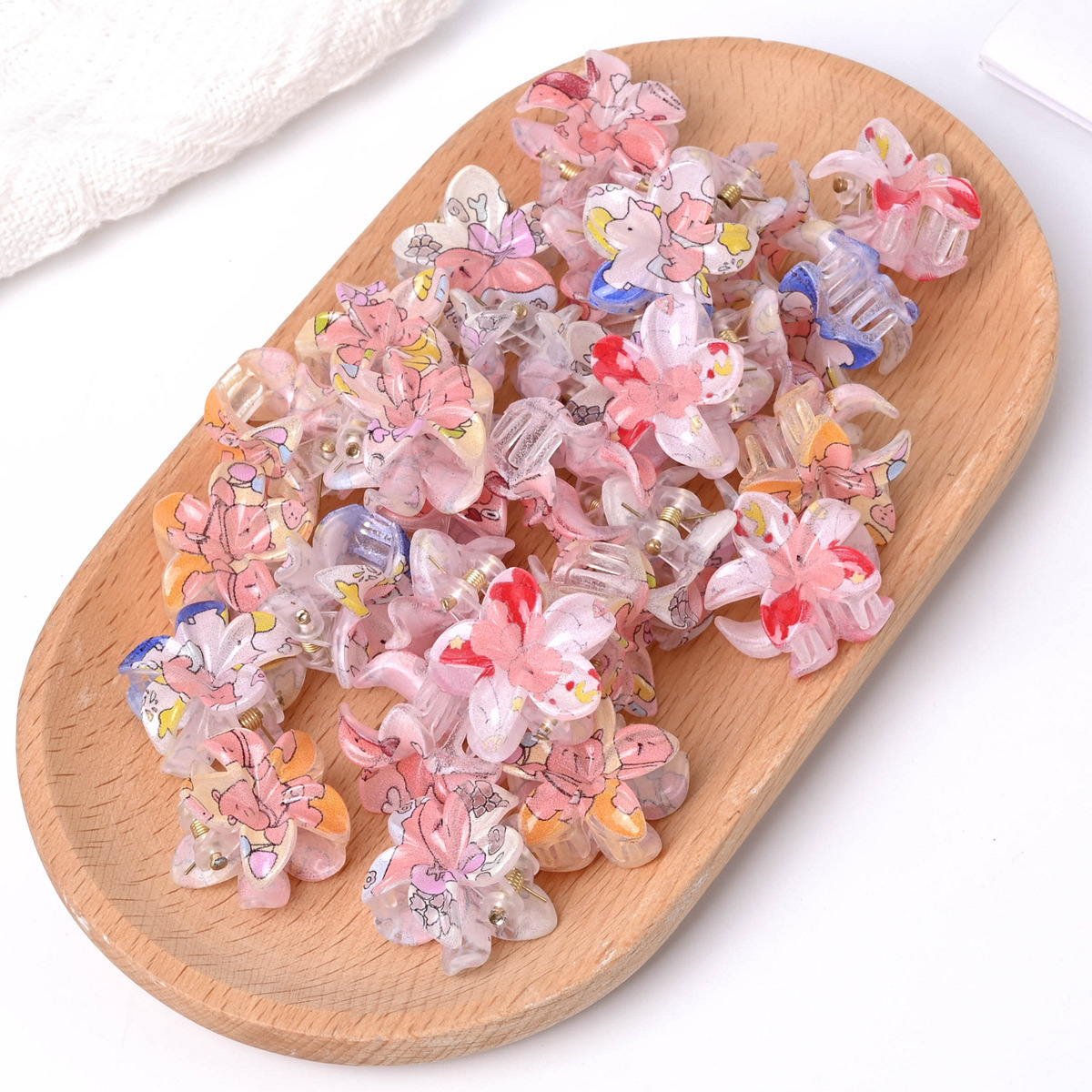 Pinza de agarre de flor de frangipani de color pequeño pinza de pelo para niños de dibujos animados impresa linda pinza de pelo rota pinza de flequillo joyería de pelo de princesa image 6