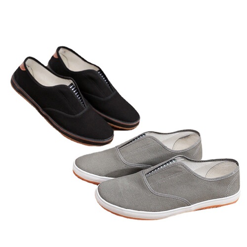 Old Beijing Style Cloth Shoes, Square-Toe Casual Black Low-Top Solid Color Cotton Shoes, Durable and Slip-Resistant Work Shoes