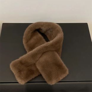 Imitation Mink Wool Scarf Hat suit Cross Neck Women's Cold-proof Warm All-match Solid Color Warm-keeping All-match Plush Neck