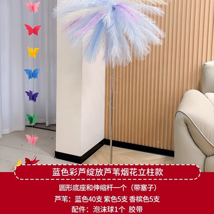 結婚式のリビングルームの結婚式の部屋シミュレーションリード花火羽孔雀草柱アレンジメント装飾ドレッシングガウン写真背景|undefined
