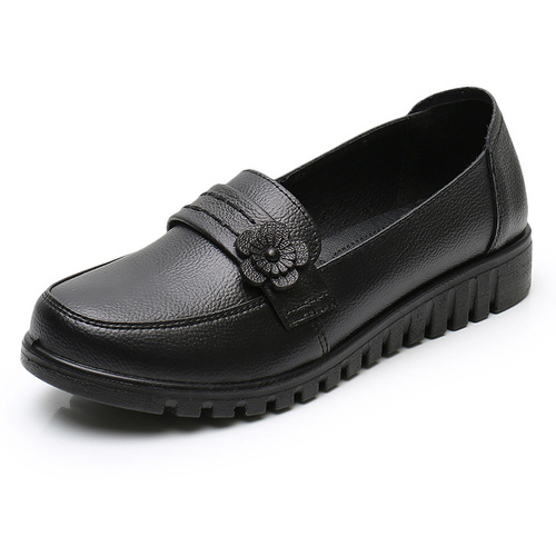 Mom's shoes new style genuine leather soft-soled single shoes comfortable flat-soled middle-aged and elderly women's shoes middle-aged and elderly work leather shoes