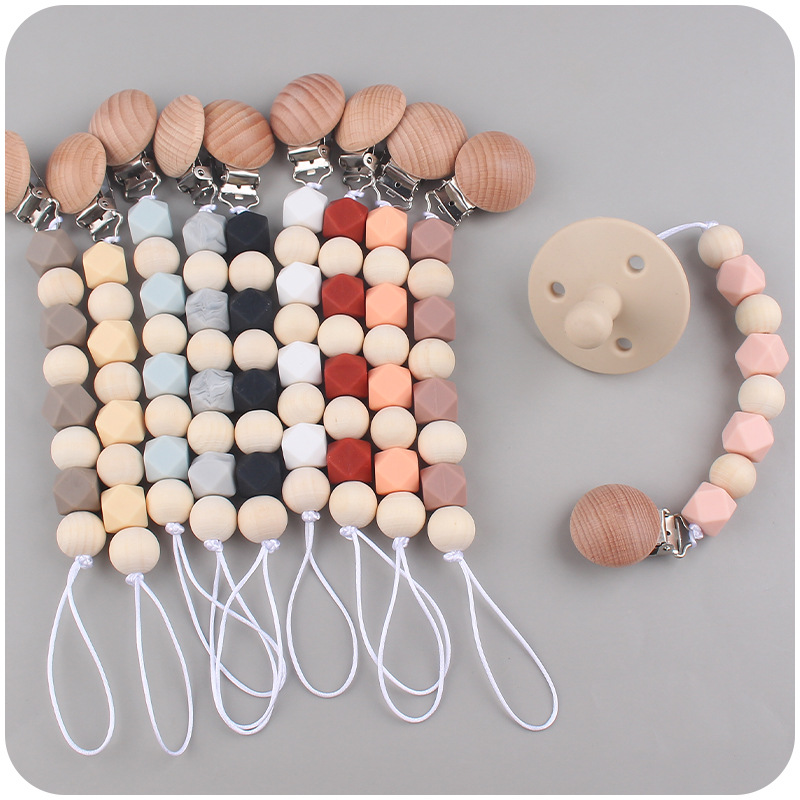 Nuevos suministros para bebés de silicona octogonal Cadena de chupete calmante bebé cuentas de silicona mordedura molar cadena anti-caída