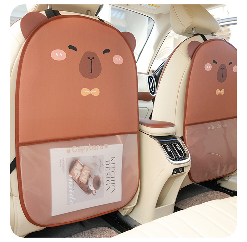 Car Seat Back Anti-Kick Pad Capibala Leather Wear-Resistant Car Anti-Kick Pad Cartoon Cute Car Anti-Dirty Pad