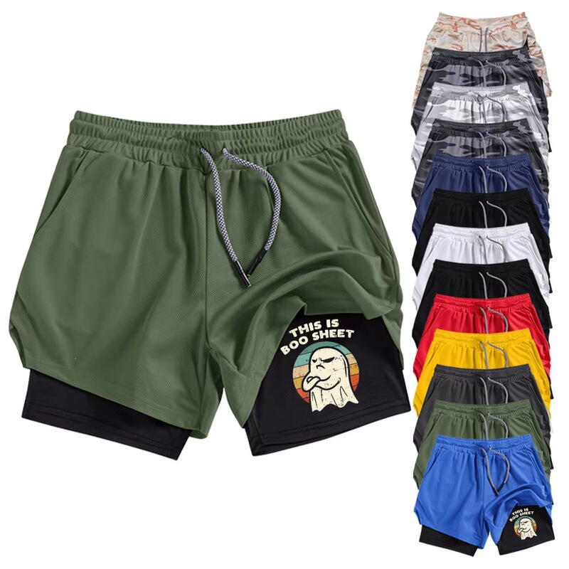 Men's Quick Dry Double Layer Fitness Running Shorts Funny Ghost Print Gym Training Workout Sports Shorts Mouth Men's Quick Dry Double Layer Fitness Running Shorts Funny Ghost Print Gym Training Workout Sports Shorts Mouth