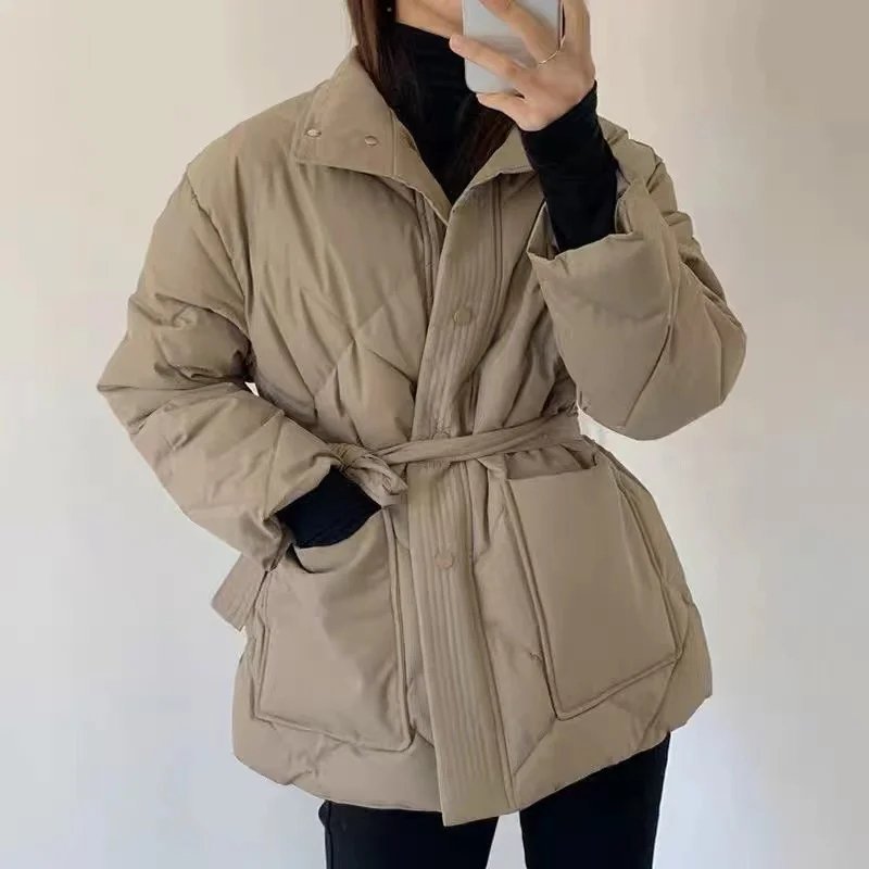 2025年韩版常规高级感棉服女冬季新款棉衣外套系带收腰保暖厚棉袄|undefined