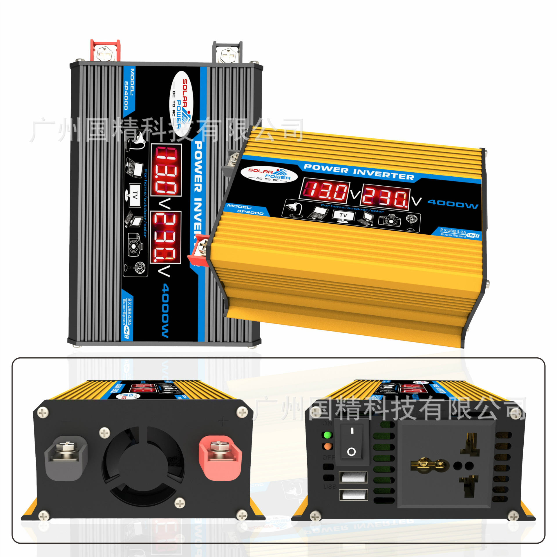 工厂直销跨境车载逆变器DC12V转AC220V110V power inverter 4000W