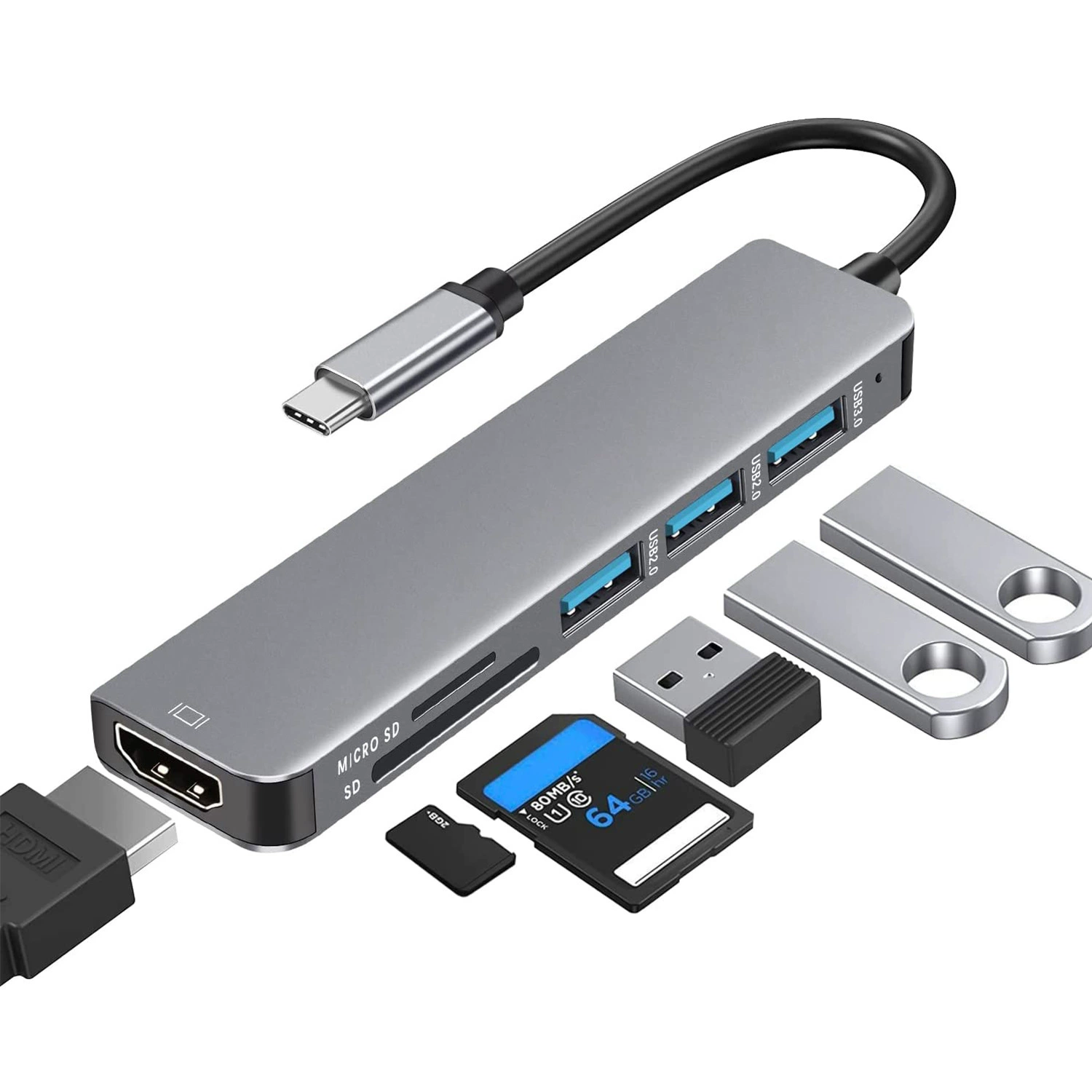 Тип-C к HDMI хаб, шести-один, удлинитель SD/TF, считыватель карт USB 3.0*3, конвертер ноутбука