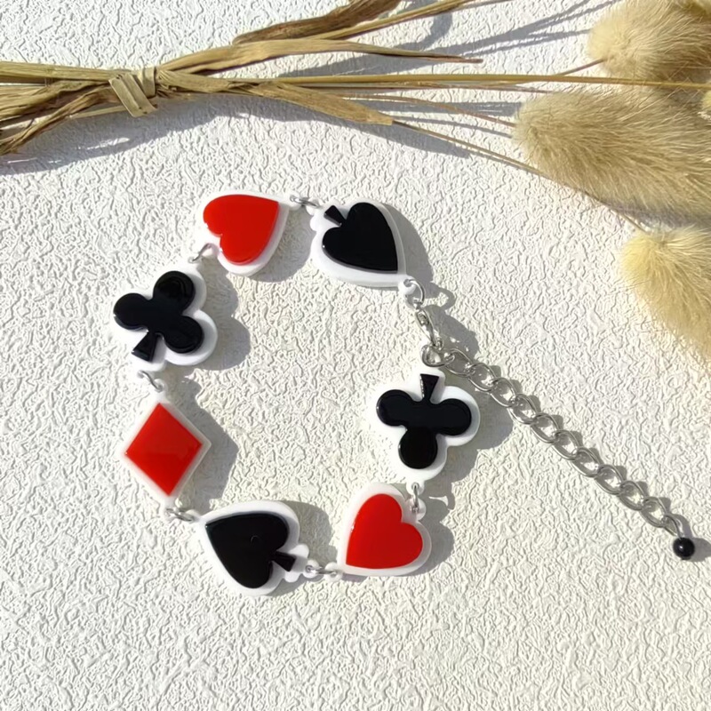 Acrylic Playing Card Heart Clover Bracelet Cute Retro European and American Cross-border Ins Wind Internet Celebrity Same Style
